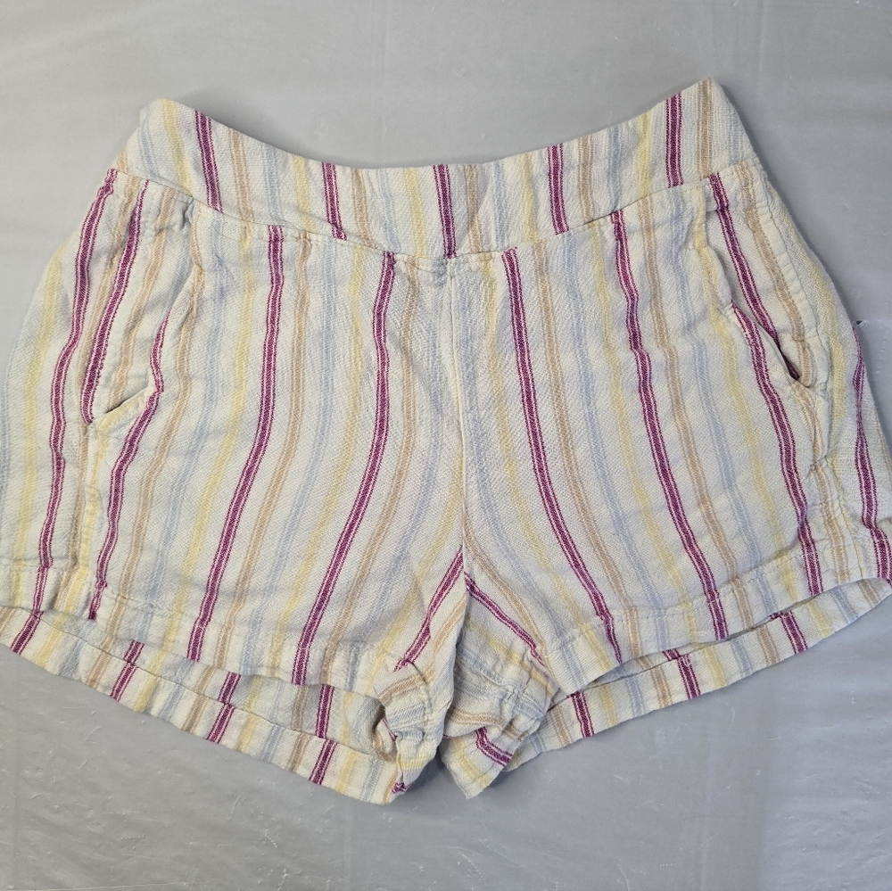 Gap Pull On Shorts Ivory Pink Stripe Linen Blend Pockets Summer Beachy Small